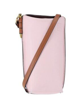 LOEWE Anagram Phone Shoulder Pouch Leather Gold Pink Orange